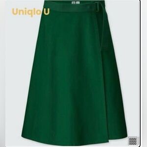 UNIQLO A-Line Wrap Skirt Forest Green Belted Snap Front opening, Sz 6
